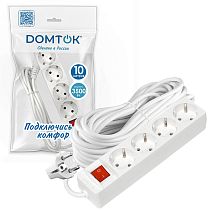 Удлинитель бытовой DOMTOK 3500 Вт (с/з выкл.) 4гн. ПВС 10м