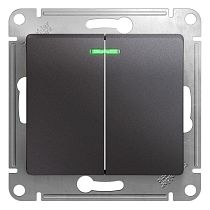Glossa Графит Выключатель 2 клавишный  с подсветкой  сх.5а, 10AX Systeme Electric (Schneider Electric)