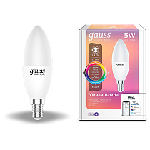 Лампа светодиодная Gauss Smart Home RGBВт E14 C37 5Вт 2700-6500K Лампа светодиодная Gauss Smart Home RGBВт E14 C37 5Вт 2700-6500K