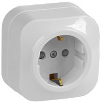 Розетка одноместная для открытой установки РСш20-3-ХБ с заземлением и защитной шторкой 16А GLORY белый  IEK Розетка одноместная для открытой установки РСш20-3-ХБ с заземлением и защитной шторкой 16А GLORY белый  IEK
