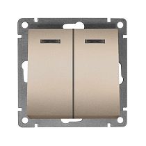 Выключатель двухклавишный с подсветкой UNIVERSAL серия "Афина ", скрытой установки, 10А, 220В, шампань (еврослот)