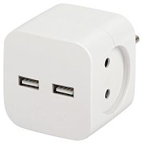 Разветвитель электрический ЭРА SP-2-USB-W на 2 розетки 220V + 2xUSB 2400mA без заземления 10А (белый)
