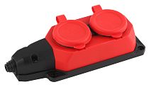 Колодка каучуковая ЭРА с заземлением 2 розетки 16А IP44, Красный, K-2e-RED-IP44