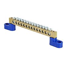 Шина "0" N (6х9мм) 14 отверстий латунь 2 синих угловых изолятора EKF PROxima Шина "0" N (6х9мм) 14 отверстий латунь 2 синих угловых изолятора EKF PROxima