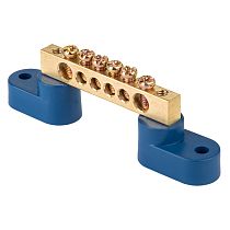 Шина "0" N (6х9мм) 6 отверстий латунь 2 синих угловых изолятора EKF PROxima