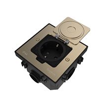 MultiDesk Лючок с розеткой 2К+З, 16А/250В, IP44 с монтажной коробкой для бетонных полов Никель, тип MDK21