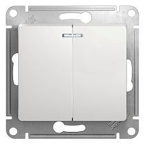 Glossa Белый Выключатель 2 клавишный  с подсветкой  сх.5а, 10АХ Systeme Electric (Schneider Electric)