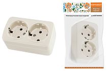 Розетка двойная 2П+3 открытой установки IP20 16А, сл. кость "Дача" Народная TDM