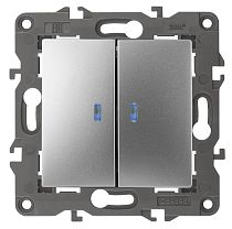 Выключатель ЭРА Elegance 14-1105-03 10А 250В алюминий двухклавишный с подстветкой
