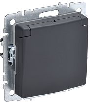 BRITE Розетка 1-местная с заземлением с защитными шторками и крышкой 16А IP44 РСбш10-3-44-БрГ графит  IEK