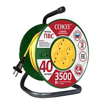 Удлинитель силовой на катушке 4 гнезда 16А IP20 3500 Вт 40м Союз