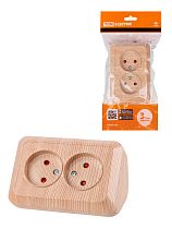 Розетка угловая двойная 2П открытой установки с з/ш IP20 250В 10А сосна "Ладога"  TDM