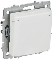BRITE Розетка 1-местная с заземлением с защитными шторками и крышкой 16А IP20 РСбш10-3-БрАБ арктический белый IEK