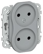 FLITE Розетка 2-местная без заземления без защитных шторок безвинтовое крепление 10А РС02-1-ФлС серый IEK