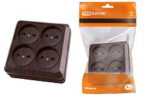 Розетка четырехместная 2П открытой установки IP20 10A с защитными шторками бук "Ладога"  TDM