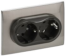 SKANDY Розетка 2-местная с заземлением без защитных шторок 16А в сборе SK-R08N металл никель IEK