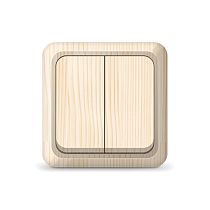 Выключатель двухклавишный Олимп, открытой установки, 10А, 220В, сосна UNIVERSAL