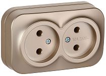 GLORY Розетка 2-местная для открытой установки без заземления без защитных шторок 10А РС22-2-ХШм шампань матовый IEK