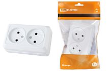 Розетка двойная 2П открытой установки IP20 10А, белая "Ладога"  TDM Розетка двойная 2П открытой установки IP20 10А, белая "Ладога"  TDM