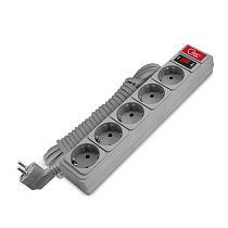 Сетевой фильтр ПВС 3х0,75 5 гнезд 10А выключатель с индикацией, с заземлением, серый 5м Союз