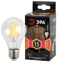 Лампа светодиодная ЭРА F-LED A60-15W-827-E27 филамент груша теплый белый свет Лампа светодиодная ЭРА F-LED A60-15W-827-E27 филамент груша теплый белый свет