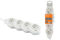 Удлинитель бытовой  "Люкс" УЛ4 4 гнезда, 3м, б/з, с з/ш, ПВС 2х0,75 мм2  10А/250В бело-серый  TDM