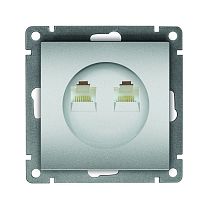 Розетка компьютерная двухместная UNIVERSAL серия "Афина" скрытой установки, 1А, RJ45, серебро (еврослот)