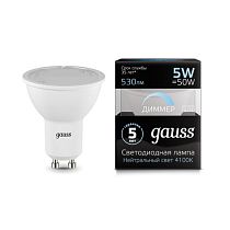 Лампа светодиодная Gauss MR16 GU10-dim 5Вт 530lm 4100K диммируемая Лампа светодиодная Gauss MR16 GU10-dim 5Вт 530lm 4100K диммируемая