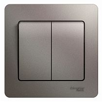 Glossa Платина Выключатель 2 клавишный  сх.5, 10AX (в сборе с рамкой) Systeme Electric (Schneider Electric)