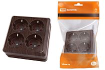 Розетка четырехместная 2П+3 открытой установки IP20 16A с защитными шторками бук "Ладога"  TDM