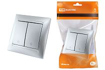 Выключатель на 2 направления 2 кл. 10А серебр. металлик "Лама"  TDM