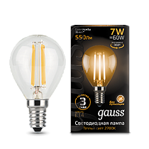 Лампа светодиодная Gauss Filament Шар E14 7Вт 550lm 2700K