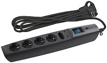 Сетевой фильтр ЭРА с надёжной защитой, заземлением и выключателем 5 розеток 2м 2xUSB 10А, Чёрный, SF