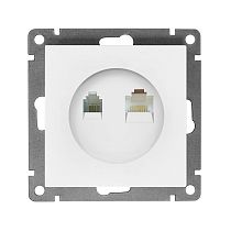 Розетка компьютерная+телефонная UNIVERSAL серия "Афина", скрытой установки, 1А, RJ45, RJ12, белая (еврослот)
