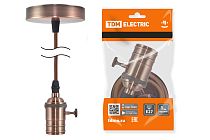 Патрон Е27 с выключателем с подвесом 1 м, металлический "Лофт", медь  TDM