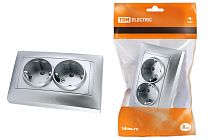 Розетка двойная 2П+З 16А 250В с защ. шт. серебр. металлик "Лама"  TDM