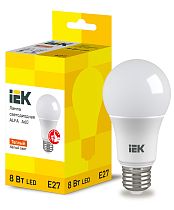 Лампа светодиодная ALFA A60 груша 8Вт 230В 3000К E27 (6шт)  IEK