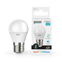 Лампа светодиодная Gauss Elementary Шар 10Вт E27 730lm 4100K Лампа светодиодная Gauss Elementary Шар 10Вт E27 730lm 4100K