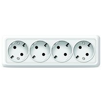 Розетка четырехместная серия "Олимп" с/з, о/у, 16А, 220В, белая (еврослот) UNIVERSAL