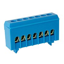 Шина нулевая TS-0609H 6х9  7 отв. в корпусном DIN-изоляторе син.  ЭНЕРГИЯ