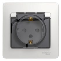 Glossa Белый Розетка с заземлением со шторками с крышкой, IP44 (в сборе с рамкой) Systeme Electric (Schneider Electric)