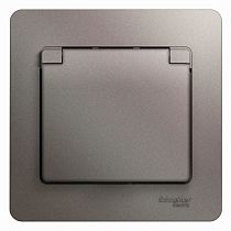 Glossa Платина Розетка с заземлением со шторками с крышкой IP20 (в сборе с рамкой) Systeme Electric (Schneider Electric)