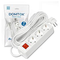 Удлинитель быт. "DOMTOK" 3гн., ПВС 3*1, 3,5кВт, з/к, выкл. 7м