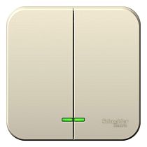 Blanca открытая установка с изолированной пластиной Молочный Выключатель 2клавишный  с подсветкой 6А Systeme Electric (Schneider Electric)