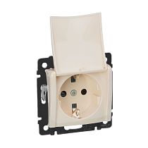 VALENA Розетка 1-местная с заземлением с защитными шторками и крышкой 16А IP20 слоновая кость