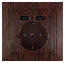 Розетка ЭРА Intro Plano 1-410-10 16А 250В + 2хUSB 5В-21А венге с заземлением со шторками
