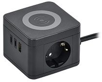 DOMINIC Удлинитель с беспроводной зарядкой 10Вт У02К 2 места 2P+PE 1,3м 3х1,0мм2 16А/250В USB A+C черный IEK