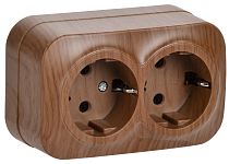Розетка двухместная для открытой установки РС22-3-ХД с заземлением 16А GLORY дуб  IEK Розетка двухместная для открытой установки РС22-3-ХД с заземлением 16А GLORY дуб  IEK
