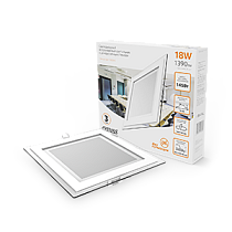 Светильник Gauss, квадратный с декоративным стеклом, 200х200х30мм, d150х150мм 18Вт 3000K, 1390lm