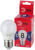 Лампа светодиодная ЭРА RED LINE LED P45-8W-865-E27 R шар холодный дневной свет